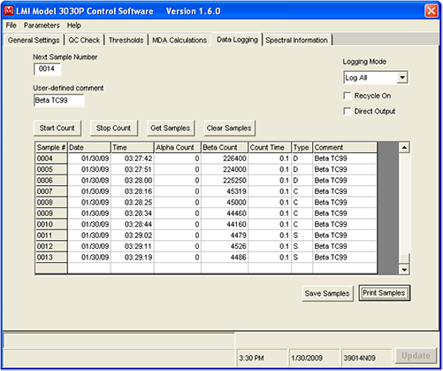 3030P datalogging software screenshot